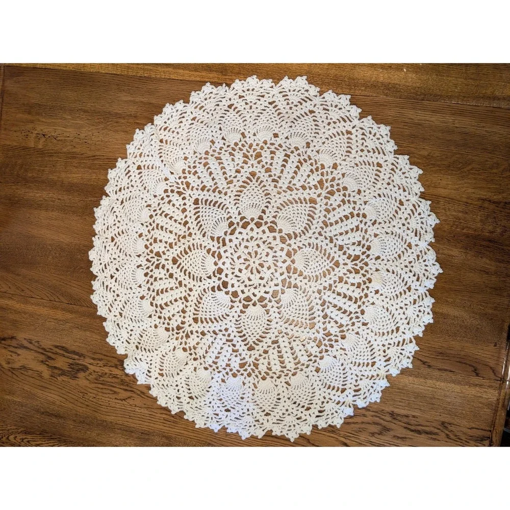 Handmade White Crocheted 27 in Tablecloth/Doily